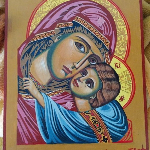 Icon of Virgin Mary and Christ on wood, 30x40 cm