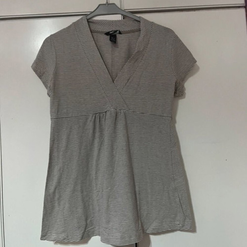 Striped blouse with V-neck in A-line from H&M, used, size M