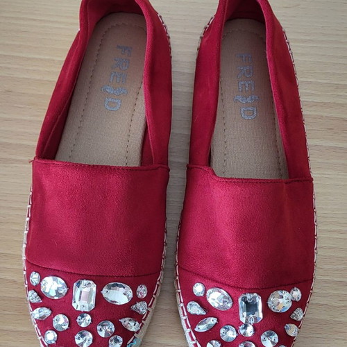 Fred espadrilles with crystals new, red suede, size 39