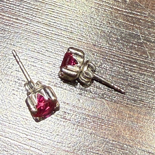 White gold K9 earrings like new with synthetic ruby