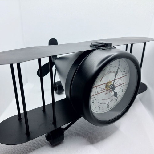 Table clock airplane metal like new, black