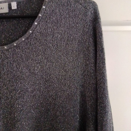 Canda women's blouse L used, grey with silver thread and rhinestones