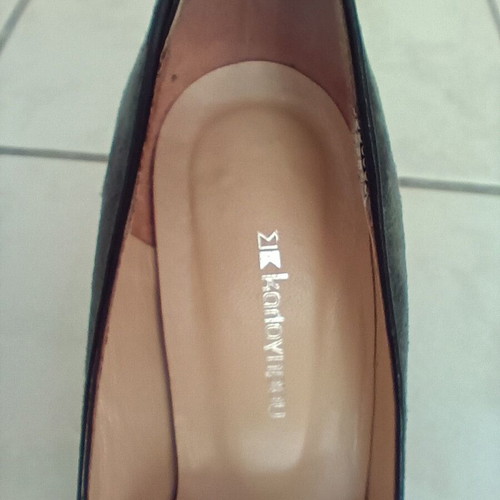 Kalogiou suede gray pumps used, size 35.5, with olive patent detail