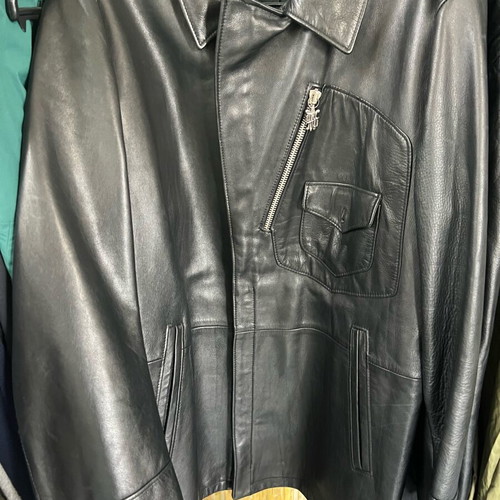 Gianni Versace Vintage Mens Black Leather Overcoat Jacket Size IT56 like new