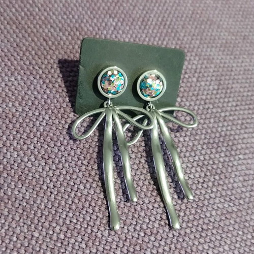 Glitter Ribbon Earrings made of steel, custom order, blue and silver
