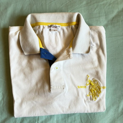 U.S. Polo Assn. White Piqué Polo Shirt Large with Yellow Embroidery