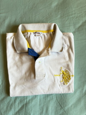U.S. Polo Assn. White Piqué Polo Shirt Large with Yellow Embroidery