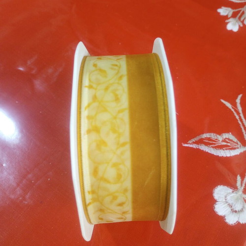 Organza ribbon with wire 10 m mustard color and 4 cm width new