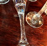  Vintage Ιταλικό  σετ 6 τμχ. Κρυστάλλινα χειροποίητα Κολονάτα ψηλά Ποτήρια  (Σαμπάνιας) σκαλιστά με στριφτή κολόνα …Υπάρχουν και κρασιού και λικέρ- ούζου για Σετ…Αμεταχείριστα στο κουτί