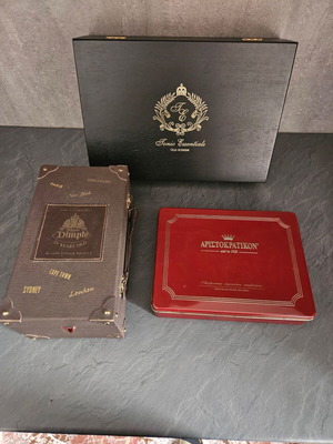 Collectible boxes like new, Aristokratikon case, wooden Tonic Essentials, leather Dimple