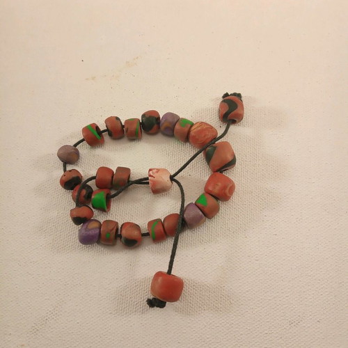 Handmade worry beads 20 cm used with polymer clay beads and black cord