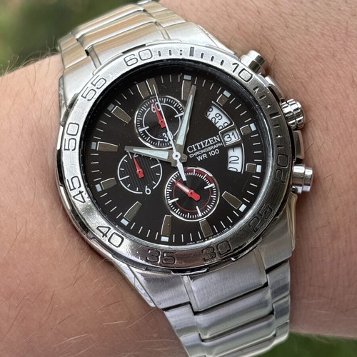 Citizen WR100 Chronograph watch used, stainless steel, black