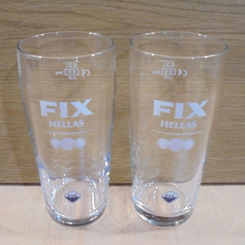 Fix Hellas beer set of 2 used promotional glasses 300ml
