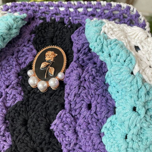 Large colorful hand-knitted cotton yarn bag new