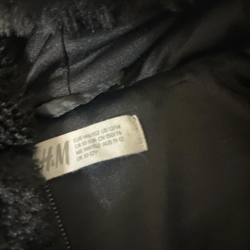 H&M fur jacket with hood and ears, black, like new, 10-12 years