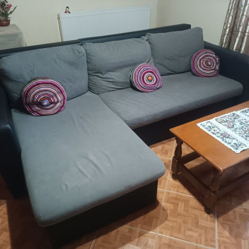 Corner sofa bed with storage, grey
