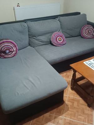 Corner sofa bed with storage, grey