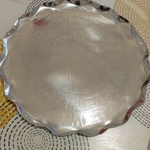Decorative aluminum tray with traditional Greek embossed design