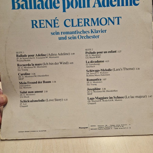 Ballade Pour Adeline LP by René Clermont used, romantic easy listening