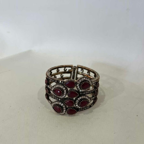 Vintage antique bracelet cuff with red beads Ottoman style