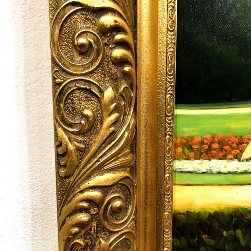 Vintage oil painting with carved wooden frame like new