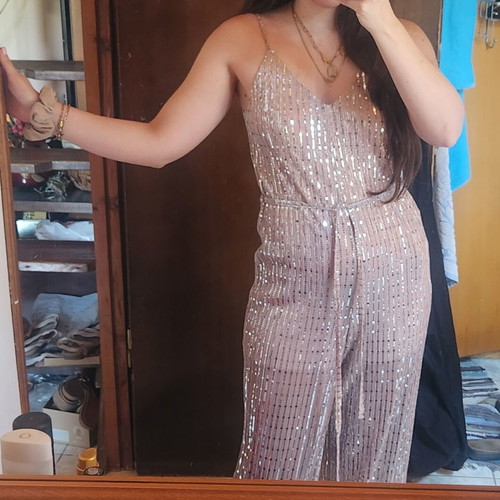 Sequin one-piece jumpsuit like new, beige and pink
