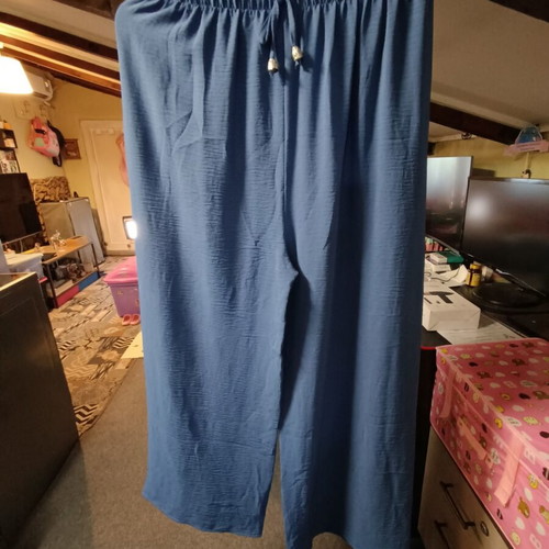 Flowy women's pants like new, blue ciel, elastic waist with drawstring