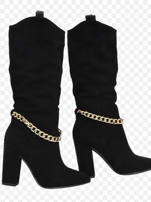 Suede black boots with gold chain, new, 10cm heel