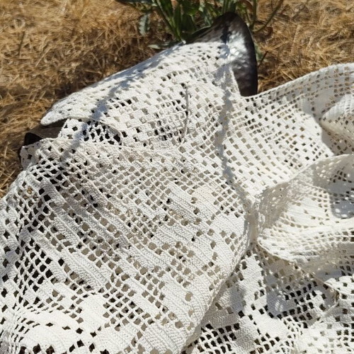 Handmade crochet lace embroidery, asymmetric design
