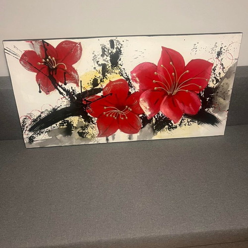 Decorative canvas painting with floral design, like new, 120x60 cm