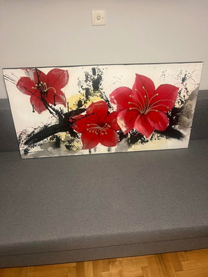Decorative canvas painting with floral design, like new, 120x60 cm