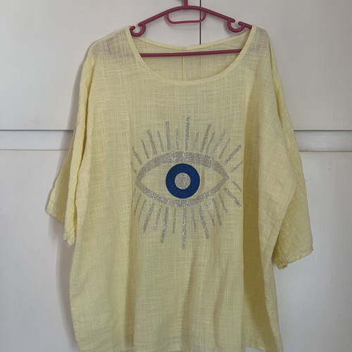 Yellow blouse with 3/4 sleeve and strass design new