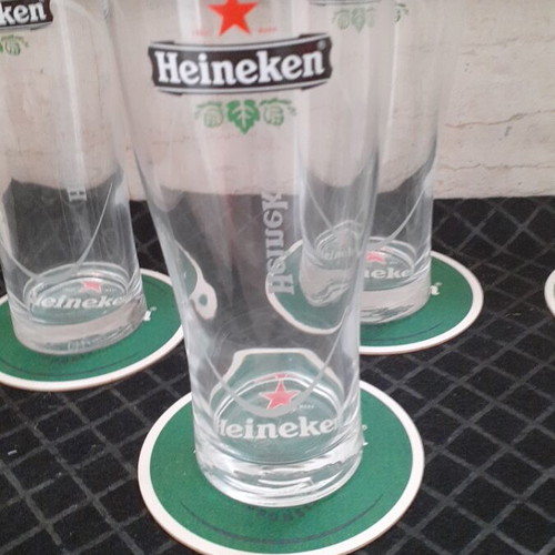 Heineken beer glass set with coasters, new, 6 pieces, 500 ml