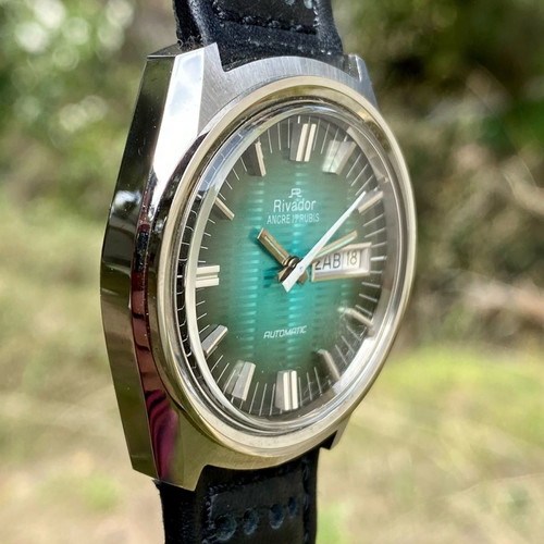Rivador Vintage automatic watch new, green dial, stainless steel