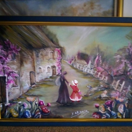 Oil painting Spring on canvas with handmade frame