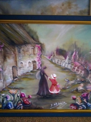 Ελαιογραφία Άνοιξη σε καμβά με κορνίζα χειροποίητη