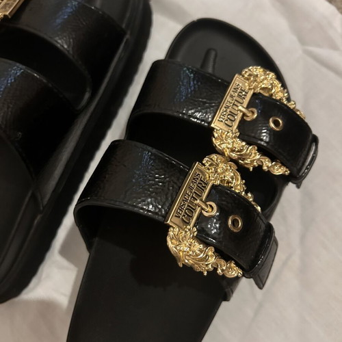 Versace sandal slippers, black and gold