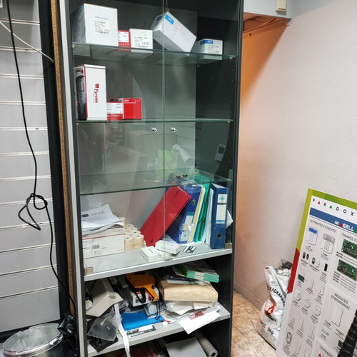 Used store furniture including desk, display cabinets, gondola, stands, chair