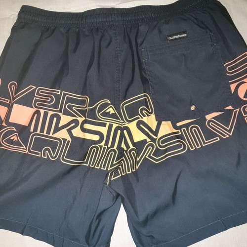 Quiksilver men's swim shorts new, size XL, black with orange-yellow print