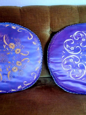 Set of two retro embroidered satin decorative pillows like new