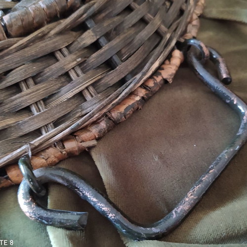Woven rattan tray used with metal frame