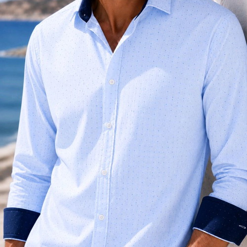 Billy Bones Slim Fit Shirt Light Ice Blue with Navy Details like new, size L