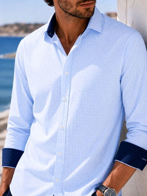 Billy Bones Slim Fit Shirt Light Ice Blue with Navy Details like new, size L
