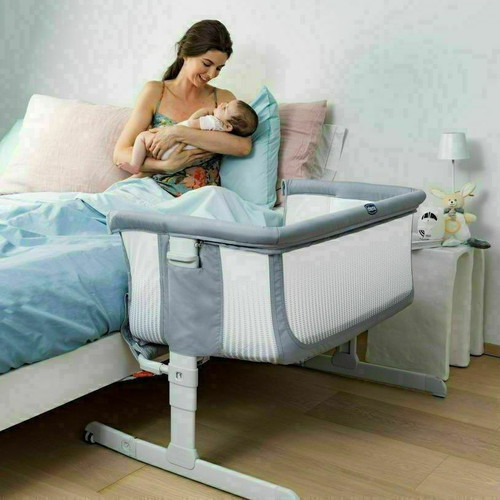 Chicco Next2Me Air crib with mattress and side opening used, anthracite