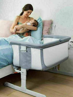 Chicco Next2Me Air crib with mattress and side opening used, anthracite