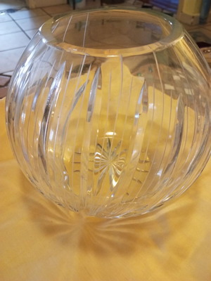 Bohemian Crystal Vase large round, like new, hand-engraved