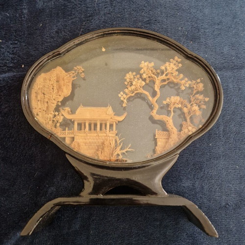 Chinese cork diorama used with glass crack and wooden base