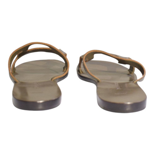 Zeus+Dione leather flat slides sandals used, khaki olive green H-strap IT 41