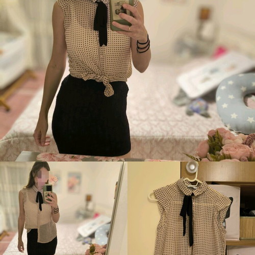 Zara honeycomb skirt medium like new and Calliope sleeveless polka dot shirt small