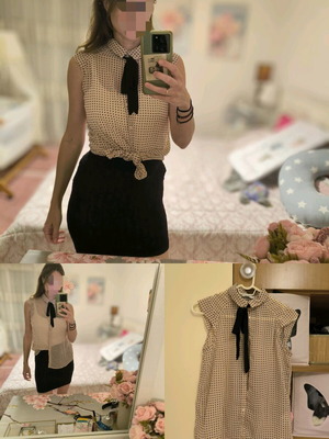 Zara honeycomb skirt medium like new and Calliope sleeveless polka dot shirt small